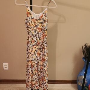 Sienna Sky Floral Maxi Dress in White, Blue & Rust Orange